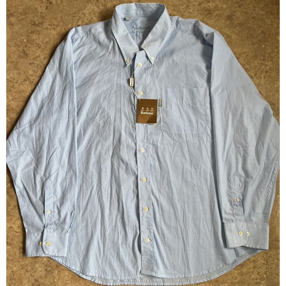 Barbour NWT Men's Blue Gingham Long Sleeve Button Down Shirt Weekend 174 Sz 2XL - Picture 2 of 9